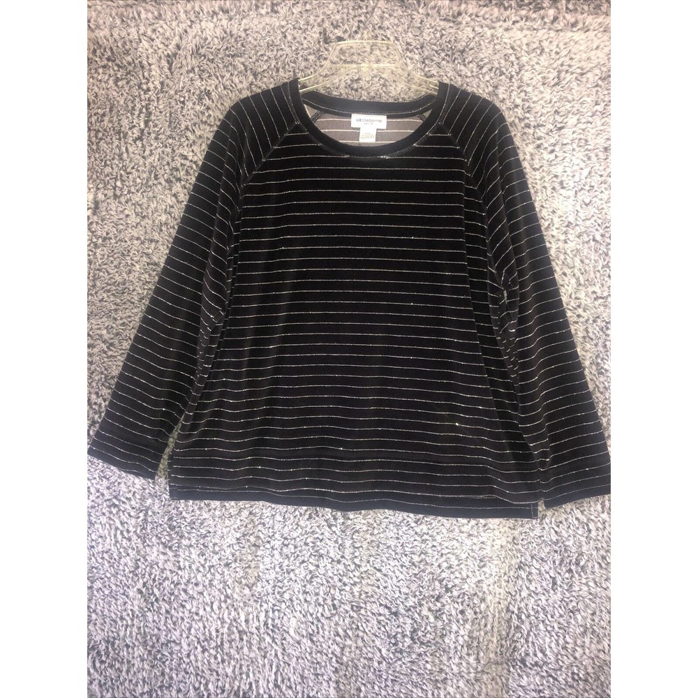 Liz Claiborne Liz & Co Maroon Velvet Black Size PXXL Long Sleeve Boat Neck Shirt